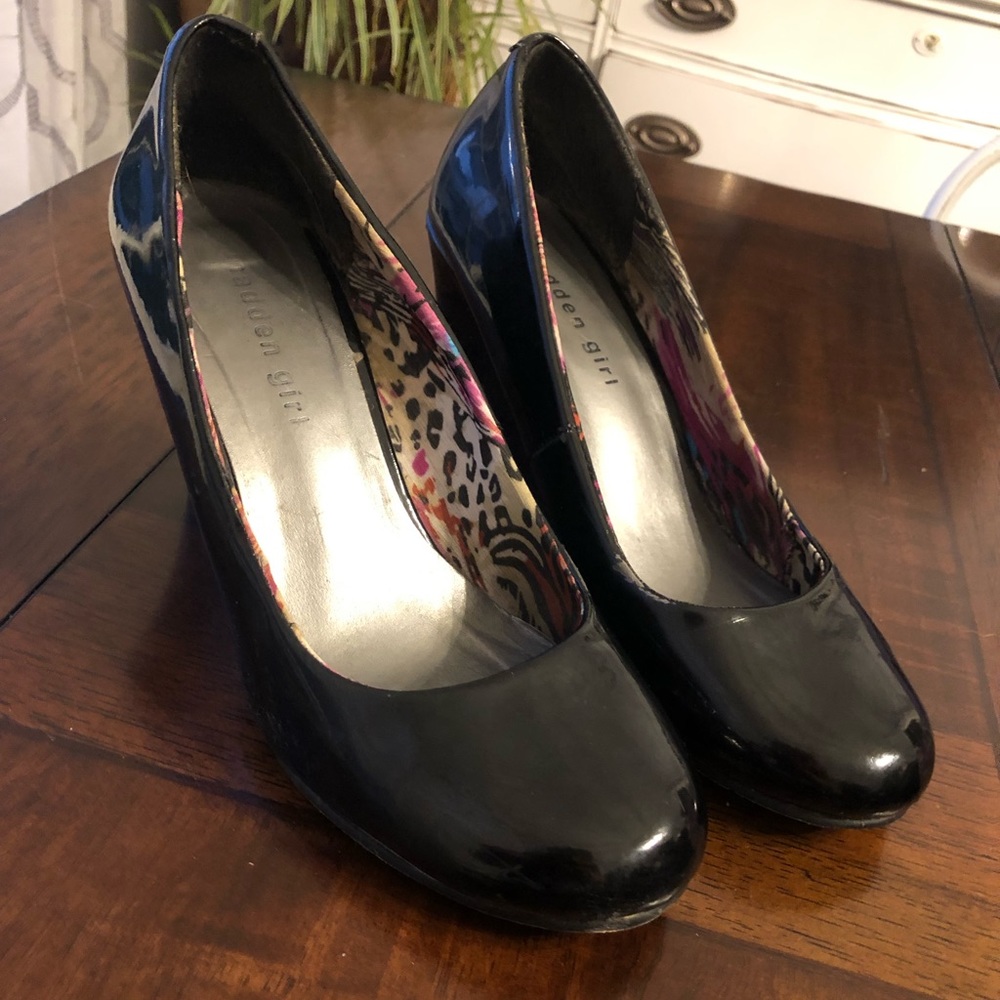Madden Girl black patent wedge heels